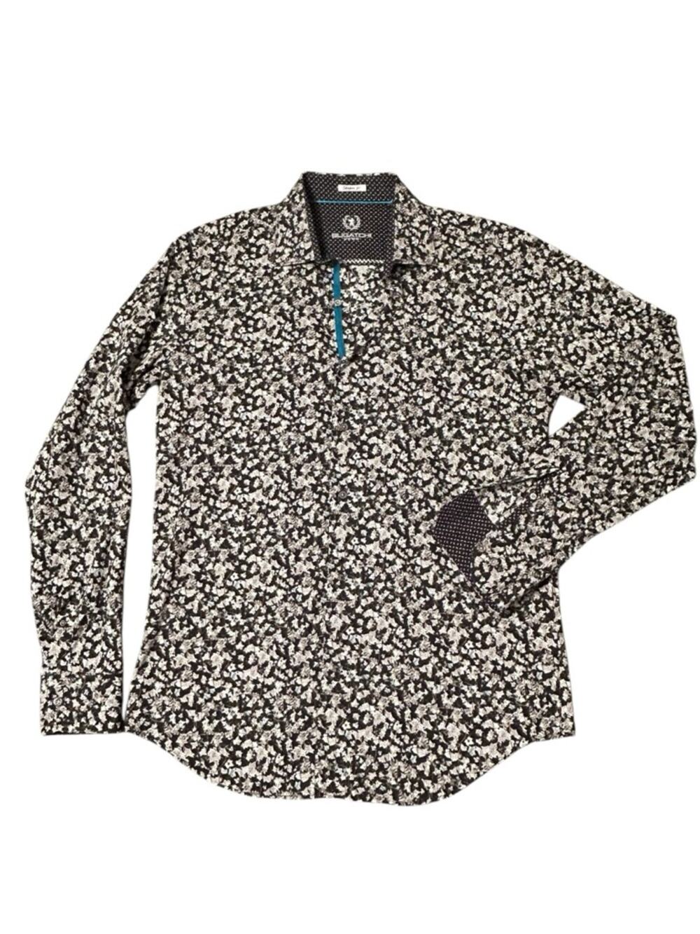 Bugatchi Uomo Men's Shirt Size M Black Bank of England Money Leaves Shaped Fit
